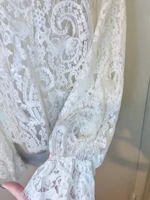INA White Lace High Neck Blouse 3D Butterflies Size L Back Zipper thumbnail 7