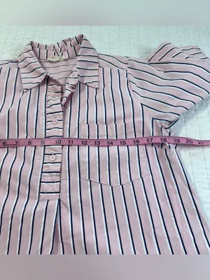 Entro Pink White and Navy Parker Striped Ruffle-Hem Mini Shirt Dress Size S thumbnail 10