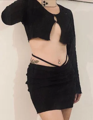 Lace Up Back Cropped Cardigan + Mini Skirt Set thumbnail 2