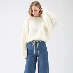 Chicwish Chunky Puff Sleeves Cropped Sweater Size Small Medium in Off White thumbnail 10