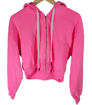 SOUL Cropped Zip‎ Up Hoodie Bright Pink Athletic Casual Womens Size S thumbnail 1