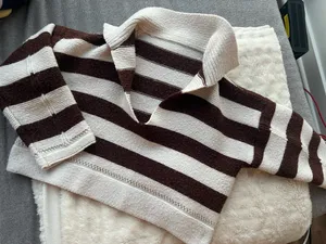 Brown/White Striped Collared Cropped Sweater Brown thumbnail 1