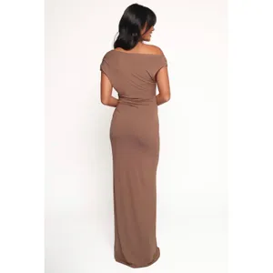 NWT Petal & Pup Wynn Maxi Dress Mocha Off Shoulder Ruched Side Slit Gown XS thumbnail 3
