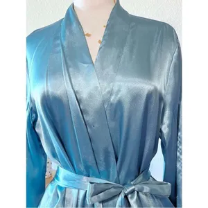Ice Blue Grey Morgan Taylor Satin Robe Sz Medium thumbnail 4
