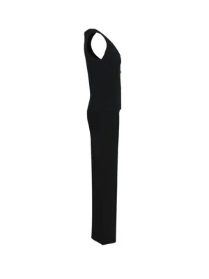 Black 2 Piece Set Sleeveless Button Top Wide Leg Pants Matching Outfit L thumbnail 3