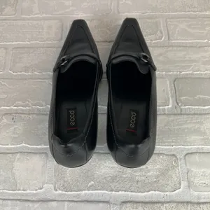 ECCO Loafer Pumps Women 7.5 38 Black Leather Pointed Toe Block Heel Strap Office thumbnail 4