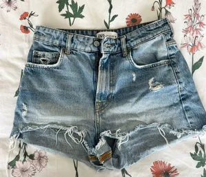 Zara Blue Distressed Jean Shorts thumbnail 1