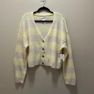 Billabong White Cap Short N Sweet Cropped Cardigan Sweater Size Medium thumbnail 4