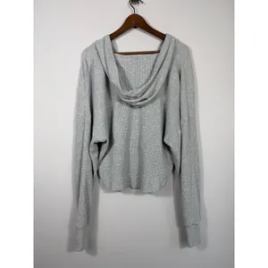Offline by Aerie Gray Waffle Knit Cropped Hoodie Small Cozy Lounge Top thumbnail 2