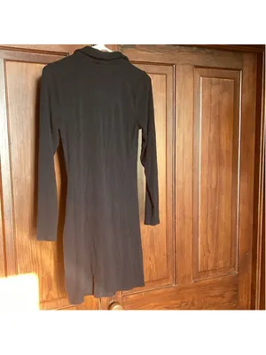 Abercrombie & Fitch Long Sleeve Black V-neck Knit Mini Button Collared Dress M thumbnail 2