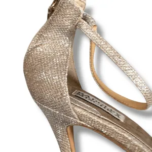 Badgley Mischka Gold Glitter Strappy Heels Ankle Strap Size‎ 9 Zip Back Bridal thumbnail 4