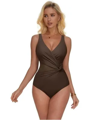 SUUKSESS Brown Mesh Tummy Control One Piece Swimsuit Size XL NWT thumbnail 1