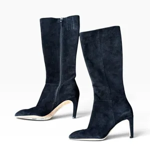 Via Spiga Suede Tall Boots 7.5M Black Pointed Toe Stiletto Heel Zip Up thumbnail 1