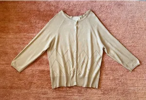 Susan Bristol Beige Silk Wool Cardigan Sweater Size M thumbnail 1