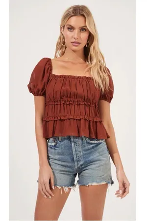 ASTR The Label Puff Sleeve Nutmeg Rust Puff Sleeve Blouse Top Size S thumbnail 2