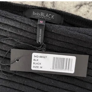 Bobi Black Ribbed Sweater Womens Medium Black Boatneck Thumbhole 34D-88527 thumbnail 5