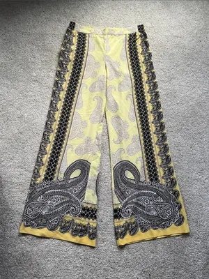 New York & Company Yellow Paisley Wide-Leg Pants with Black Border thumbnail 1