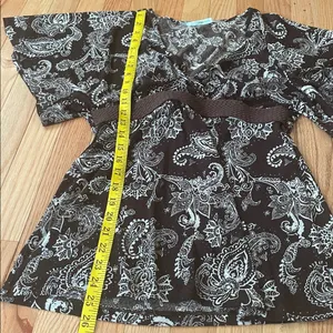 y2k Maurices Babydoll Top Womens Medium Brown White Paisley Print Boho Prairie thumbnail 6