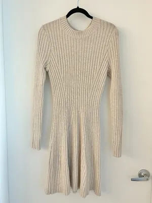Hollister Ribbed Knit Skater Mini Sweater Dress in Beige Cream Size XL NWT thumbnail 5