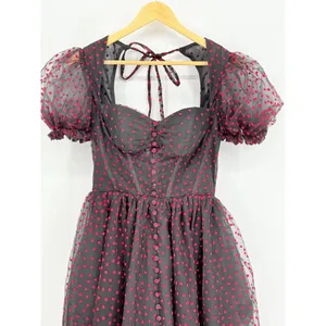 Heart Print Tulle Corset‎ Midi Dress Small Black Red Goth Coquette Prom Formal thumbnail 7
