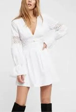 FREE PEOPLE Lindsey Dress White Mini BABYDOLL FOREST FAIRY NO SIZE TAG See Msrmt thumbnail 1