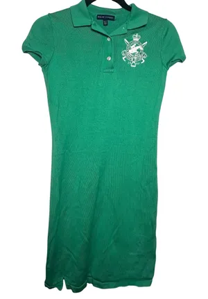 Ralph Lauren‎ Womens Green Ribbed Knit Polo Dress Hunter Jumper Crest XS TP thumbnail 1