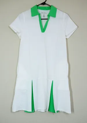 Stella Parker Sport Golf Dress Womens XS White Green Pleated Short Sleeve Active thumbnail 1