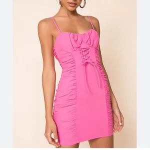 NWT Revolve Superdown Barbie Pink Crystal Ruched Cami Dress thumbnail 2