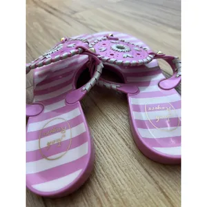 Jack Rogers Georgica Jelly Sandals Pink White Striped Whipstitch Studded Sz 7 thumbnail 3