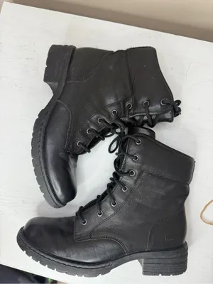 b.o.c. Black Leather Combat Boots Fold Over Cuff Sz 7 Moto Fall Boho Witchy thumbnail 6