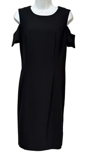Tahari Arthur S Levine Black Cold Shoulder Sheath Dress Size 10 Exposed Zipper thumbnail 1