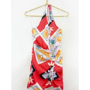 Song Of Style Jemma Mini Dress Size XS Scarf Print Fringe Halter Vacation Satin thumbnail 10