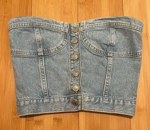 Zara Denim Strapless Top thumbnail 1