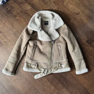 Zara faux suede tan borg Sherpa lined jacket coat size small thumbnail 2