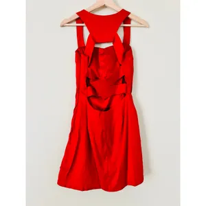 Jessica McClintock‎ Red Mini Cocktail Dress Bodycon Satin 6 Open Back Bandage thumbnail 2