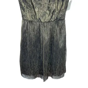 MM Couture By Miss Me Brown Gold Shimmer Lace Plunging Back A-line Dress S NWT thumbnail 6