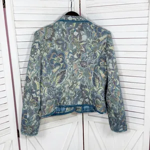 Vintage Talbots Blazer Women XL Blue Floral‎ Brocade Velvet Trim Jacket Boho thumbnail 9