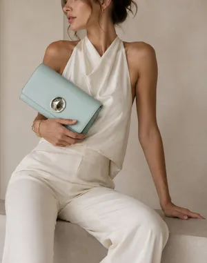 Kate Spade Mint Green Leather Square Clutch Handbag Purse Silver Hardware thumbnail 1