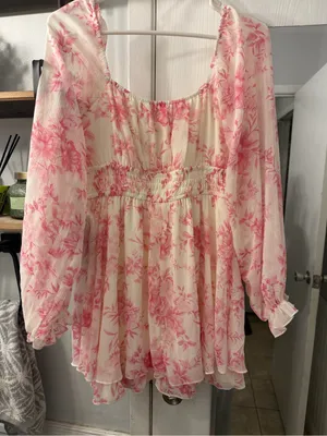 Pink Lily Sheer Floral Peasant Blouse in Pink and Cream thumbnail 3