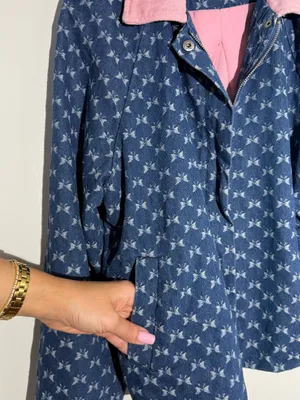 Anthropologie Dot & Lu Quilted Blue Floral Jacket Pink Collar Missing Zipper thumbnail 7