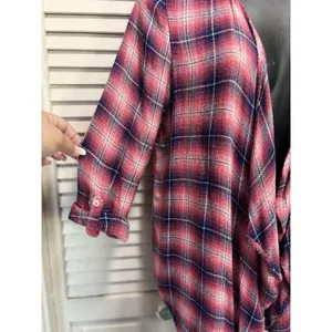 Aeropostale Flannel Pink/Black Open Long Tab Sleeve‎ Shirt Size Small Shawl Neck thumbnail 3