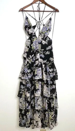 ASTR the Label Aneira Dress Purple & Black Floral Size S thumbnail 5