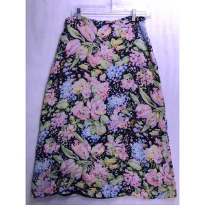 Jones New York Sport Skirt Women 8 Black Floral Rayon Midi Casual thumbnail 9
