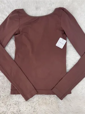 FREE PEOPLE Low Back Long Sleeve‎ Tee Top Medium Large Brown Seamless Ballet New thumbnail 3