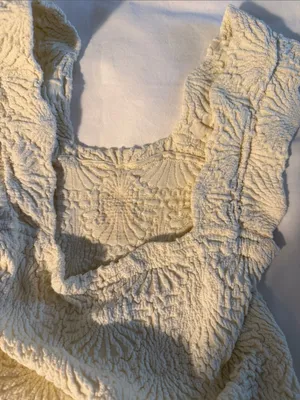 Cream Textured Smocked Tank Top with Wide Straps thumbnail 2