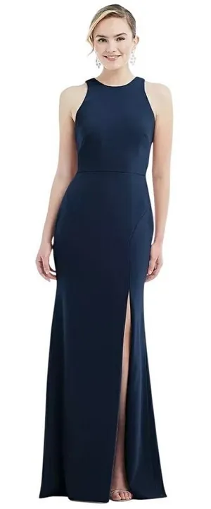 Dessy Collection Midnight Blue Bow Back Mermaid Evening Gown Dress 4 Style 3084S thumbnail 1