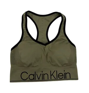 Calvin Klein Performance Green Black Medium Impact Racerback Sports Bra Medium thumbnail 1