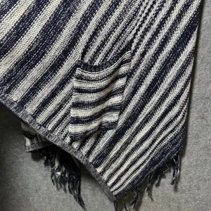 Billabong‎ Open Front Drape Cardigan Knit M Navy Blue White Striped Boho Fringe thumbnail 8