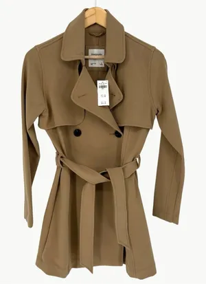 Abercrombie Drapey Double Breasted Belted Long Trench Coat | Sz Small | Tan thumbnail 1