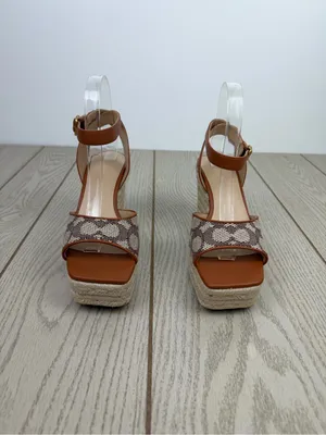 Coach Women's Signature Jacquard Espadrille Wedge Sandals 6.5B Cocoa Amber $175 thumbnail 2